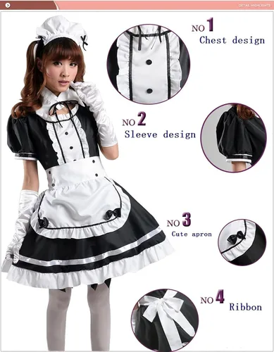 Vista 5 de Elibelle Vestido de sirvienta de anime japonés para cosplay, dulce clásico Lolita, delantal elegante con calcetines y guantes