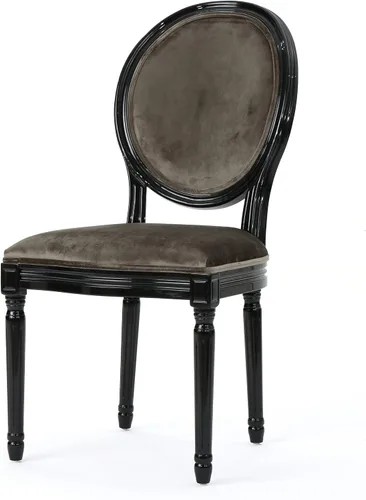 Vista 5 de Christopher Knight Home Camille - Sillas de comedor tradicionales de terciopelo, juego de 2 piezas, gris/negro brillante