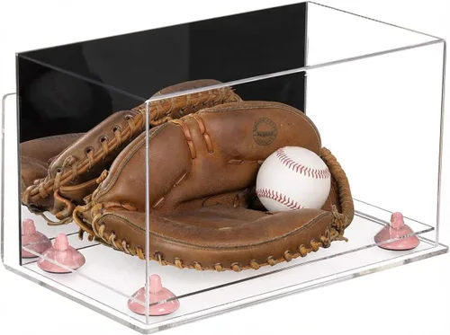 Vista 169 de Better Display Cases Vitrina de guantes de béisbol de acrílico transparente con elevadores negros (A011/V16)