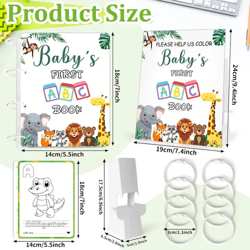 Vista 2 de Baby's First ABC Book Baby Shower Juego de 26 tarjetas para colorear del alfabeto animal de la A a la Z para baby shower, libro de invitados