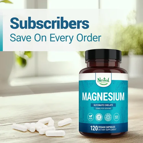 Vista 8 de Nested Naturals Quelato de glicinato de magnesio - Suplemento de magnesio quelatado de 200 mg para calambres musculares, relajación y apoyo