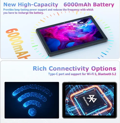 Vista 5 de Tablet de 10 pulgadas, tabletas Android 15 con funda, 18 GB+128 GB, expansión de 1 TB, tableta Octa-Core Widevine L1 compatible con WiFi 5, 6000