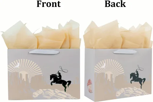 Vista 2 de ysmile Bolsa de regalo de vaquero para hombres y niños, bolsa de papel grande de 13 pulgadas, pañuelo, individual 1 paquete
