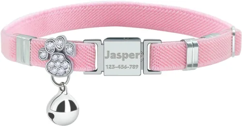 Vista 14 de Collares elásticos de seguridad personalizados para gatos con campana, collares elásticos personalizados con láser para niñas, niños, gatos