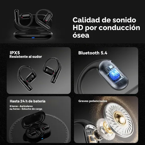 Vista 5 de Auriculares de Conducción Ósea Inalámbricos Bluetooth 5.4, Auriculares para Dormir de 0.8g con Micrófono HD/Control Táctil/Llamadas Claras