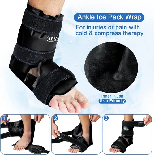 Vista 8 de REVIX Bolsa de hielo para aliviar el dolor de tobillo y pies y envoltura de hielo de gel grande para piernas, cadera, muslo, rodilla y espinilla
