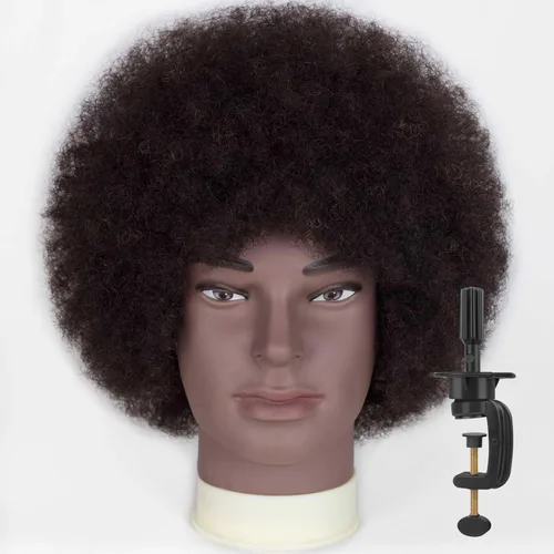 Vista 11 de Cabeza de maniquí afro macho de 6 pulgadas, 100% cabello humano, cabello rizado, tipo 4A, para trenzar, peluquería, cabeza de entrenamiento