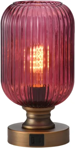 Vista 10 de Lámpara de mesa de cristal de mediados de siglo,Lámpara de escritorio regulable,Bombilla LED incluida,Cambio de color RGB remoto,Vidrio acanalado