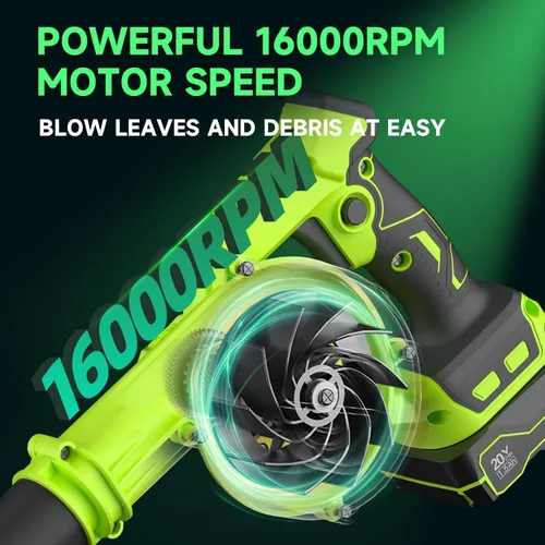 Vista 4 de Soplador de hojas inalámbrico con 2 baterías y cargador, soplador eléctrico de hojas de 20 V, soplador pequeño de hojas de 120 MPH, soplador