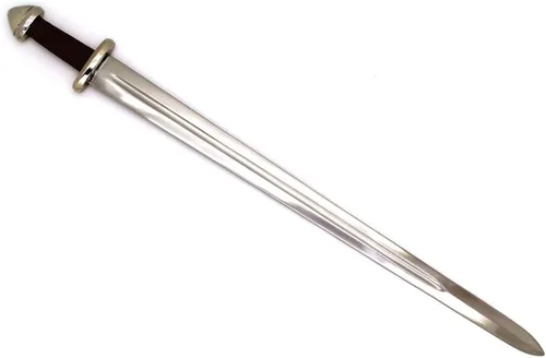 Vista 3 de Medieval Warrior Espada vikinga de acero de alto carbono de espiga completa del siglo X con funda de cuero marrón