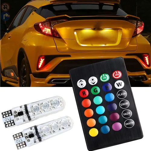 Vista 7 de Bombilla LED T10 RGB para Automóvil Luz de Ancho con Control Remoto W5W 194 168 2825 Luz Estroboscópica 16 Colores 5050 Cuña de Repuesto para Mapa