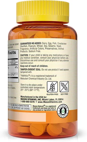Vista 3 de MASON NATURAL Healthy Kids Probiótico con fibra - Función digestiva saludable, salud intestinal mejorada, 60 masticables