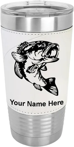 Vista 8 de LaserGram Vaso aislado al vacío de 20 onzas, pez bajo, grabado personalizado incluido (piel sintética, estilo béisbol)
