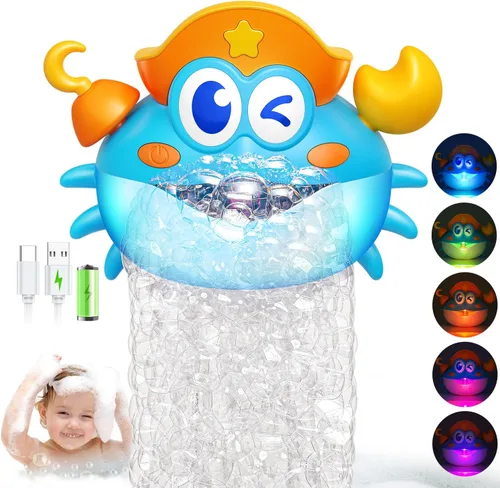 Vista 8 de Juguetes de baño, juguetes de baño para bebés con luz, máquina de burbujas de baño con luz RGB colorida, excelente regalo de cumpleaños para niños