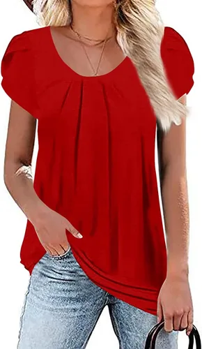 Vista 4 de Camisetas de manga larga para mujer, color sólido, manga corta, con botones, cuello redondo, estilo casual