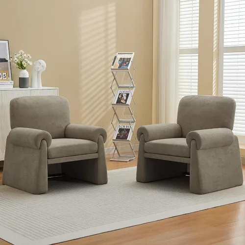 Vista 16 de Silla decorativa de gran tamaño, cómodas sillas de sala de estar, sofá individual con cojín grueso y reposabrazos, sillón tapizado para sala de Beige
