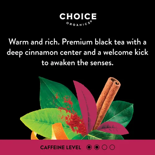 Vista 2 de Choice Organics - Té orgánico picante de canela Chai (paquete de 3) - Rainforest Alliance - Contiene cafeína - 48 bolsas de té negro orgánico