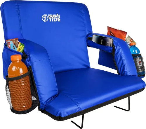 Vista 13 de BRAWNTIDE - Asiento para estadio con respaldo, cómodo cojín, acolchado grueso, 2 ganchos para gradas, 4 bolsillos, silla de estadio ideal