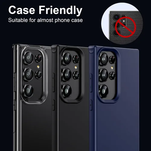Vista 5 de WSKEN Protector de lente de cámara para Samsung Galaxy S24 Ultra, vidrio templado 9H ultra delgado resistente a rayones con círculo de metal de Negro