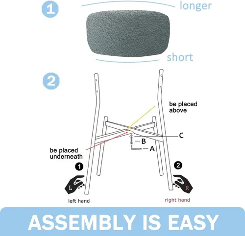 Vista 8 de Grey Boucle - Juego de 4 sillas de comedor modernas de mediados de siglo con respaldo curvado y patas de metal, sillas de comedor tapizadas redondas