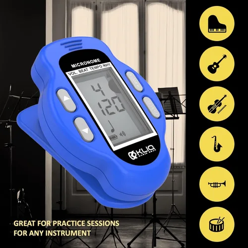 Vista 7 de KLIQ MicroNome - Mini metrónomo digital recargable - con altavoz (volumen digital, ajuste de ritmo y tempo) diseñado para su uso con piano, Azul