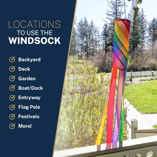 Vista 6 de Madrona Brands Calcetín de viento en espiral arcoíris para exteriores de 60 pulgadas Bandera decorativa duradera para colgar en exteriores