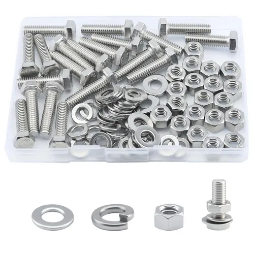 Vista 29 de Tornillo de cabeza hexagonal 1/4-20 x1 (20 unidades), tuercas de bloqueo, kits de arandelas planas y de bloqueo, acero inoxidable 304 18-8