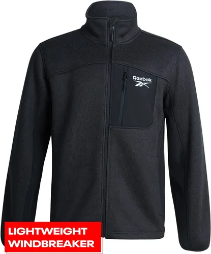 Vista 2 de Reebok Sudadera deportiva para hombre, chaqueta de forro polar con cremallera completa para hombre, abrigo ligero de rendimiento (M-XXL)