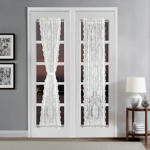 Vista 5 de LinenZone Par de cortinas de encaje de primera calidad para puerta francesa o cortinas de puerta de luz lateral con 2 alzapaños. Cortinas de puerta