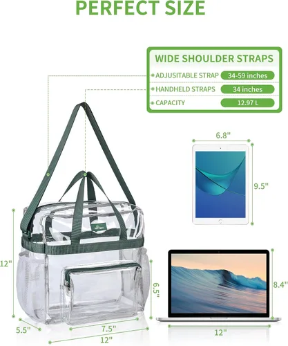Vista 43 de MAY TREE Bolsa transparente para eventos en estadios de 12 x 6 x 12 pulgadas, bolsa de almuerzo transparente con correas reforzadas para trabajo