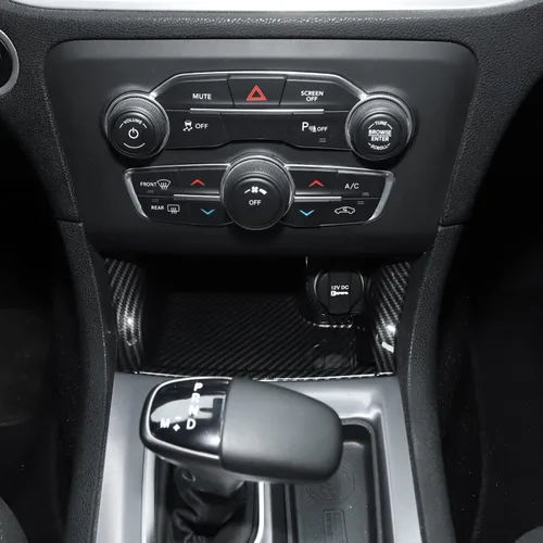 Vista 6 de JeCar Accesorios interiores Consola central Cambio de marchas frontal Panel de almacenamiento para Dodge Charger 2011-2020, fibra de carbono, 4