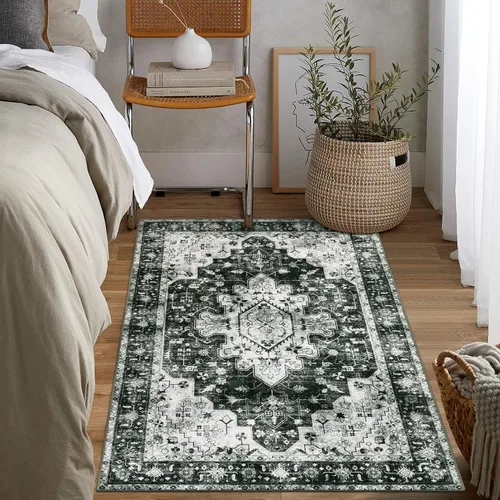 Vista 83 de Moynesa Alfombra ultra fina lavable de 2 x 3 pies, alfombra pequeña de cocina para entrada, interior, antideslizante, tapete vintage para puerta