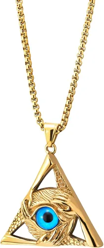 Vista 2 de COOLSTEELANDBEYOND Collar de acero con dije de triángulo de manos con protección contra el mal de ojo vintage para hombres y mujeres, cadena