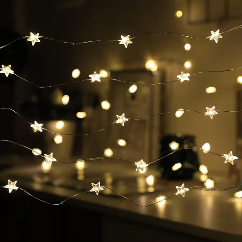 Vista 8 de Luces de Cadena Arcoíris 40 LED Luces de Hadas Decorativas para Interiores y Exteriores 8 Modos USB y Pilas 13 pies Luces Centelleantes con Control