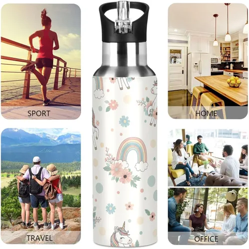 Vista 5 de Stainless Steel Water Bottle 32 Oz, Leakproof Water Bottles for Gym Outdoor Travel School, Unicorns Rainbow Manes Tails