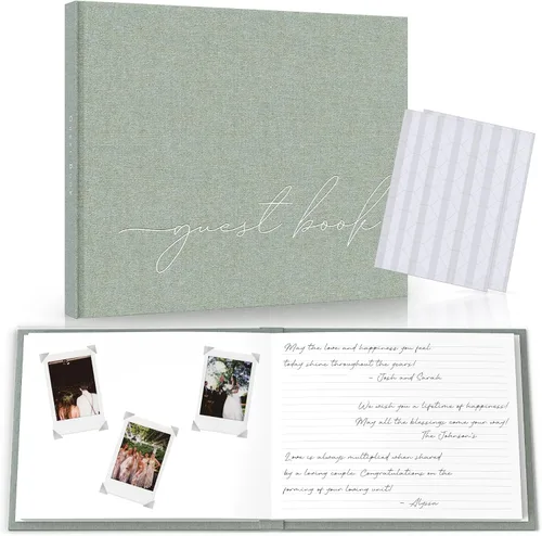 Vista 16 de Libro de invitados de boda personalizado 2026 año – Libro de visitas de fotos de lino para firmar en la recepción – Incluye esquinas de fotos