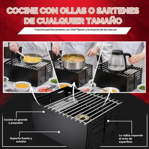 Vista 4 de Chef Master Cubierta para Estufa de Butano - Ajuste Universal para Cualquier Tamaño Estándar - Protector de Viento Plegable de Acero Negro Premium