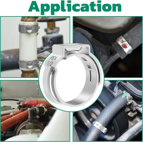 Vista 5 de OURU 54 piezas de anillo de crimpado de 1/2 pulgada PEX, abrazaderas de cincha PEX de acero inoxidable 304, abrazaderas de manguera de una oreja