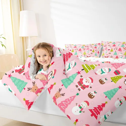 Vista 6 de Erosebridal Juego de edredón de Feliz Navidad, tamaño individual, divertido edredón de Papá Noel para niños y niñas, edredón de plumón de pingüino