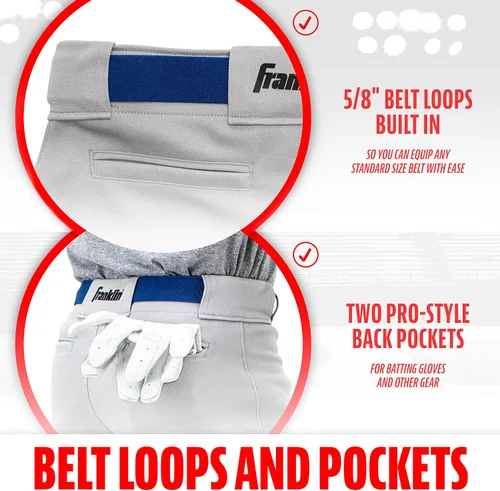 Vista 6 de Franklin Sports Pantalones de béisbol y sóftbol juveniles, hasta la rodilla + pantalones de béisbol de ajuste relajado para niños, color blanco
