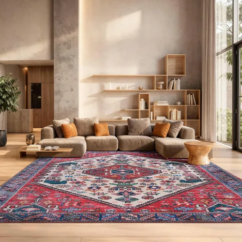 Vista 9 de SAFAVIEH Tucson Collection - Alfombra lavable de 2 pies 6 pulgadas x 8 pies, beige y gris, antideslizante, ideal para zonas de alto tráfico en sala