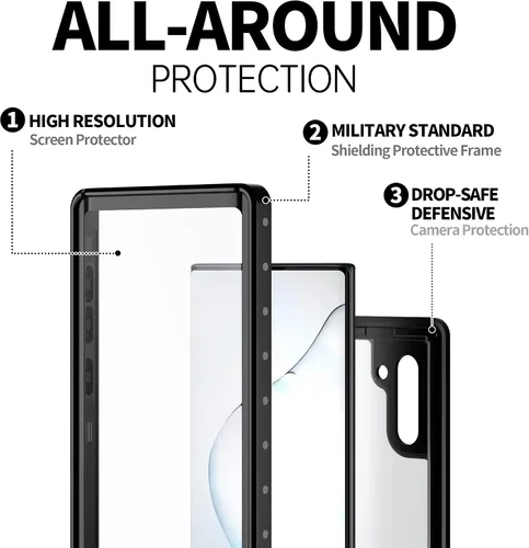 Vista 5 de BEASTEK Funda impermeable para Galaxy Note 10, serie NRE a prueba de golpes, con certificación IP68, con protector de pantalla integrado, cubierta
