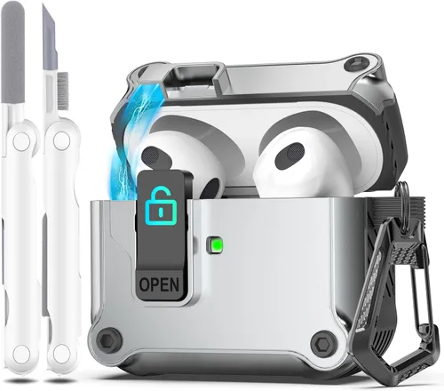 Vista 94 de R-fun Funda de carga compatible con AirPods de 2ª generación 2019, 1ª generación 2016, protección completa contra caídas, tapa desplegable