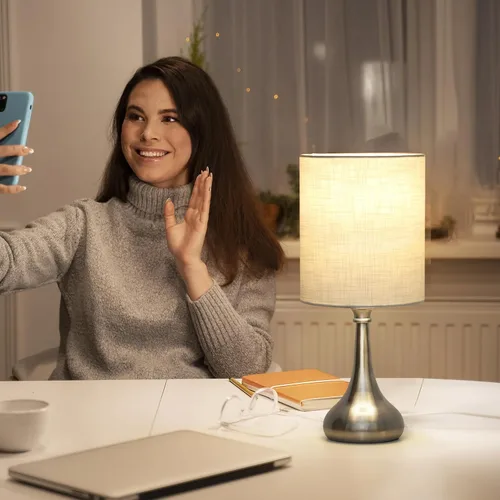 Vista 7 de Lámpara de mesa con control táctil, lámpara de noche regulable de 3 vías, lámpara de luz simple con pantalla de lámpara blanca y base de metal
