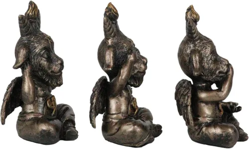 Vista 6 de Ebros - Juego de 3 figuras de Samael Lilith See Hear Speak No Evil Baphomets de LaVeyan Devil Baphomet The Caduceus Symbol Altar Accent Statues