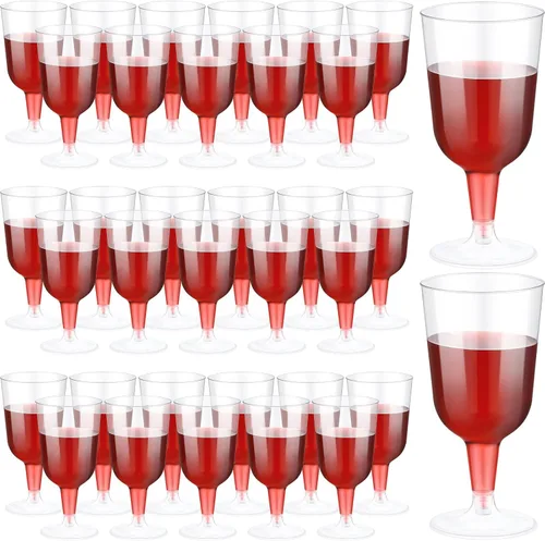 Vista 8 de Meanplan 100 copas de vino de plástico con tallo de 6 onzas, vasos de vino de plástico para fiestas, desechables, apilables, de picnic de boda Azul