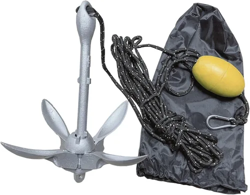 Vista 2 de ISURE MARINE Ancla de barco de 3.3 lbs/3.5 libras, kit de anclaje galvanizado para pesca de kayak, sistema de anclaje plegable para accesorios