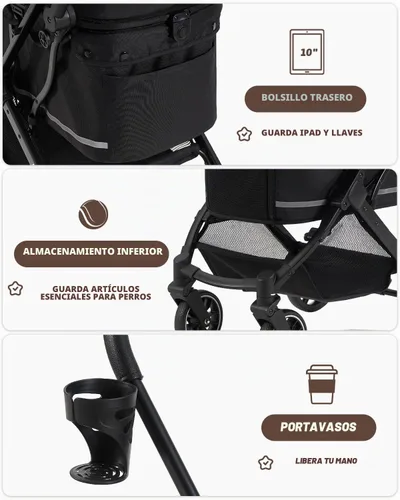 Vista 9 de HITTITE Cochecito para mascotas con cubierta resistente a la intemperie, cochecito todo terreno para gatos y perros de 4 ruedas con toldo ajustable