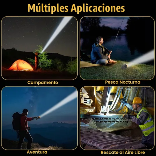 Vista 3 de Linterna LED recargable con pantalla de potencia, 4 modos de luz, linterna de mano de alto lúmen, interruptor doble, linterna impermeable portátil