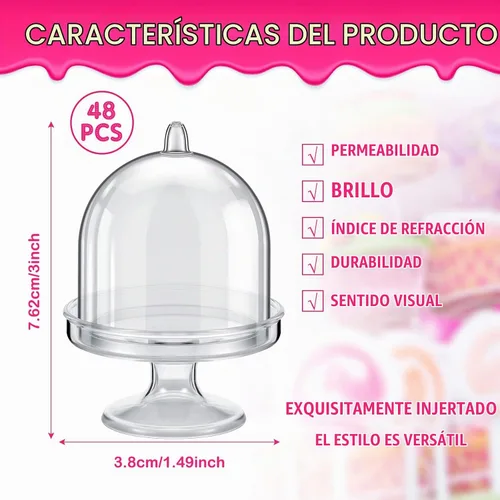 Vista 2 de Tessco for you 48 piezas de plástico mini pastel soporte con tapa de cúpula transparente Chocolate Candy Cupcake Dessert Display Plate with Dome